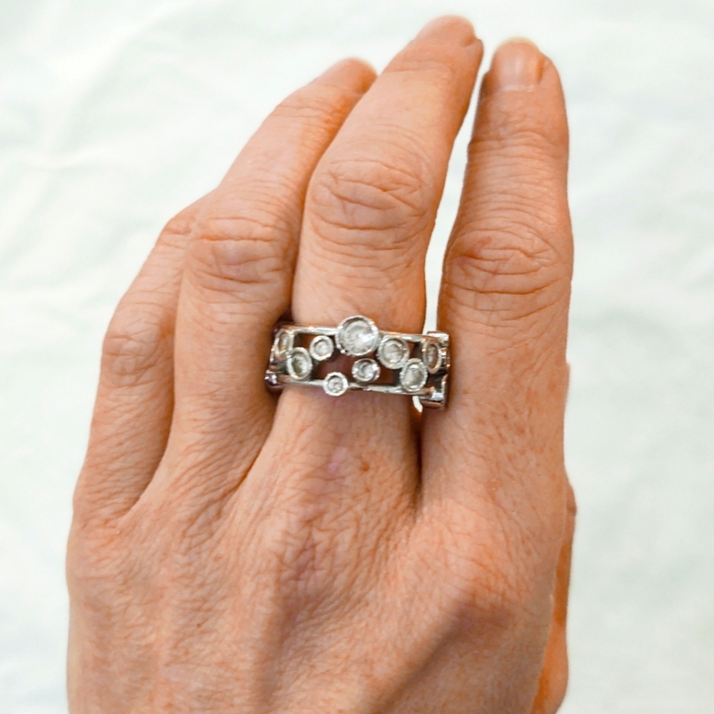Vintage Silver Multiple Rhinestone Ring Size 8 - image 1